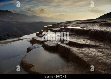 Iran, Mazandaran, Terraced Hot Springs on Sunset in Badab-e Surt Hot Springs in Mazandaran Province Stock Photo