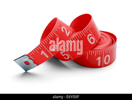 Rolled up and twisted sewing tape measure Isolated on white background. Stock Photo