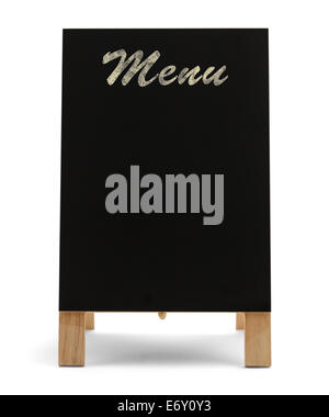 Black Stand Up Menu Chalk Board Isolated on White Background. Stock Photo