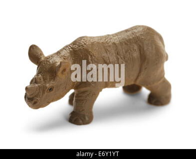 Plastic Toy Grey Rhinoceros Isolated on White Background. Stock Photo