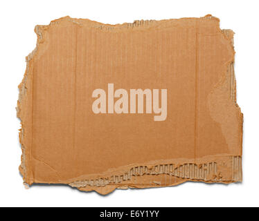 Brown corrugated cardboard torn and isolated on white. Stock Photo