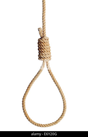 Old West Hang Mans Noose Isolated on White Background. Stock Photo