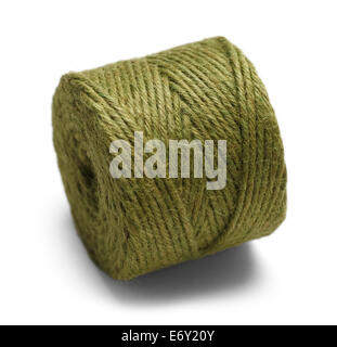 Green Rope Wound in a Spool Isolated on White Background. Stock Photo