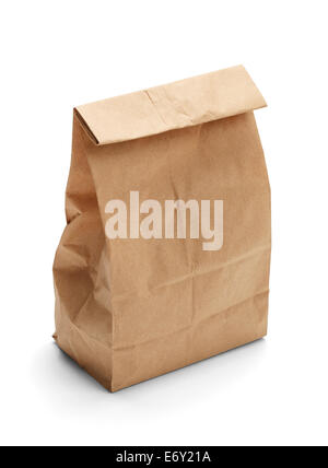 Brown Paper Bag Lunch with Copy Space Isolated on White Background. Stock Photo