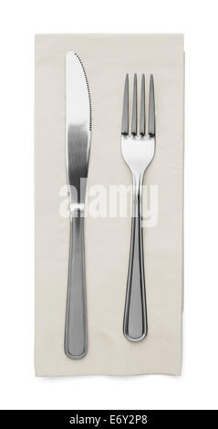 Butter Knife and Fork With Napkin Isolated on White Background. Stock Photo
