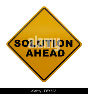 Yellow Sign with Solution Ahead Isolated on White Background. Stock Photo