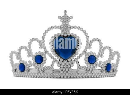 Girls Silver Tiara Crown with Blue Heart Isolated on White Background. Stock Photo