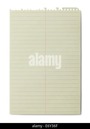 Yellow Line Spiral Notebook Paper Isolated on White Background. Stock Photo