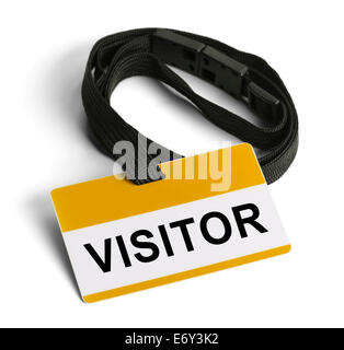 Visitor ID pass. Yellow and White Plastic Card. Isolated on White Background. Stock Photo