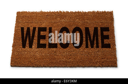 Natural Brown Door Mat with Welcome on it Isolated on White Background. Stock Photo