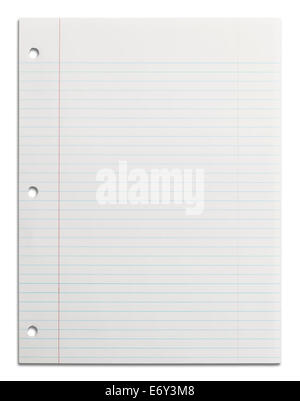 Blank School Line Paper with Copy Space Isolated on White Background. Stock Photo