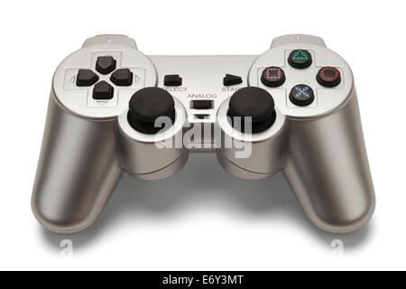 Silver Hand Held Game Controller Isolated on White Background. Stock Photo