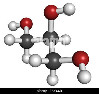 Glycerol (glycerin) molecule. Produced from fat and oil triglycerides. Used as sweetener, solvent and preservative in food and d Stock Photo