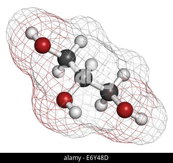 Glycerol (glycerin) molecule. Produced from fat and oil triglycerides. Used as sweetener, solvent and preservative in food and d Stock Photo