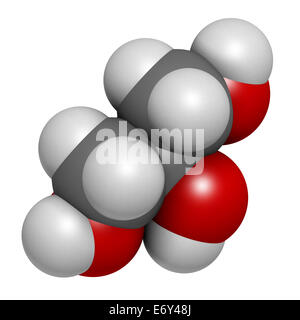 Glycerol (glycerin) molecule. Produced from fat and oil triglycerides. Used as sweetener, solvent and preservative in food and d Stock Photo