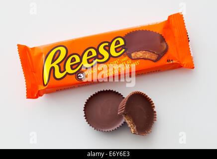 Delicious Reese's Peanut Butter Cups, produced by The Hershey Company. Stock Photo