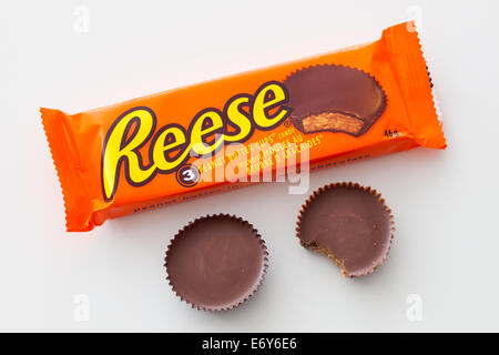 Delicious Reese's Peanut Butter Cups, produced by The Hershey Company. Stock Photo