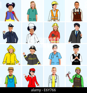 Multiethnic group of Children with Various Jobs Concepts Stock Photo