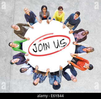 Group of Diverse People In a Circle Inviting Stock Photo
