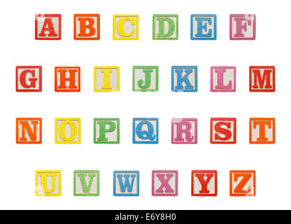 Letter ABC Wood Blocks Isolated on White Background. Stock Photo