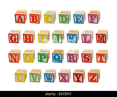 Letter ABC Wood Blocks Isolated on White Background. Stock Photo