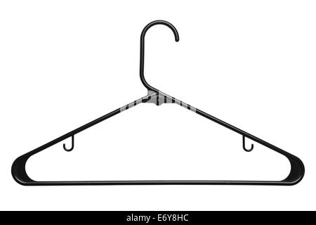 Black Plastic Clothes Hanger Isolated on White Background. Stock Photo
