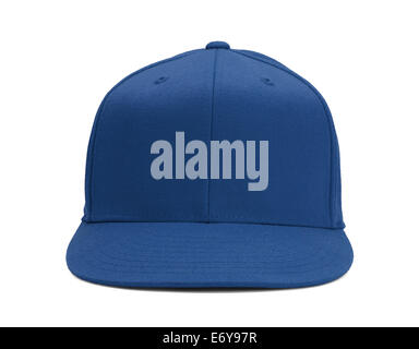 Blue Baseball Hat Front View With Copy Space Isolated on White Background. Stock Photo