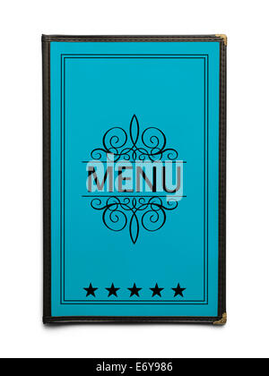 Blue Generic Restaurant Menu with Five Stars Isolated on White Background. Stock Photo