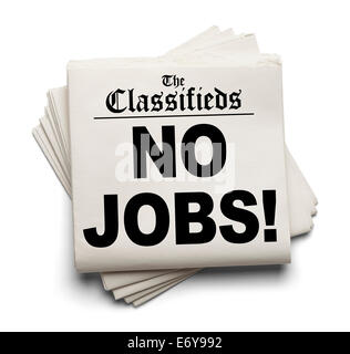 Newspaper Classifieds No Jobs Headline Isolated on White Background. Stock Photo