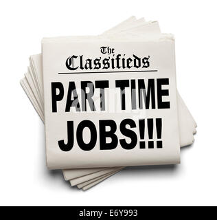 Newspaper Classifieds Part Time Jobs Headline Isolated on White Background. Stock Photo