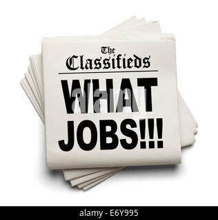 Newspaper Classifieds with What Jobs Headline Isolated on White Background. Stock Photo