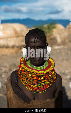 Turkana woman wearing traditional Turkana clothing. Stock Photo