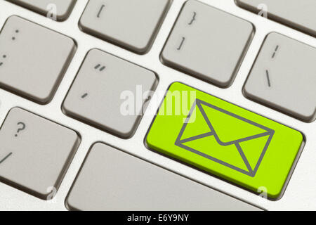 Close Up of Green Email Envelope Key on a Keyboard. Stock Photo