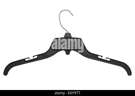 Black Plastic and Metal Clothes Hanger Isolated on White Background. Stock Photo