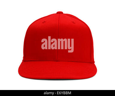 Red Baseball Hat Front View With Copy Space Isolated on White Background. Stock Photo
