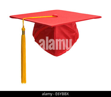 Red Graduation Hat with Gold Tassel Isolated on White Background. Stock Photo