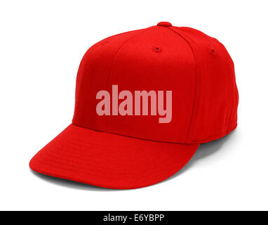 Red Baseball Hat With Copy Space Isolated on White Background. Stock Photo