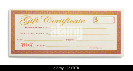 Blank Gift Certificate Isolated on White Background.