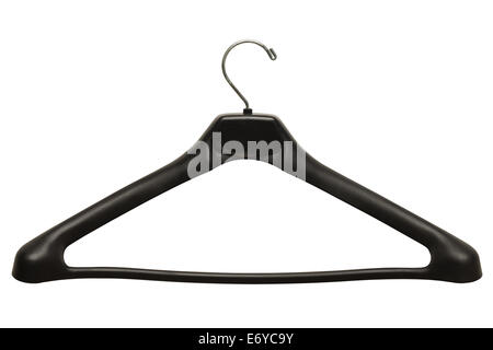 Thick Black Plastic Clothes Hanger Isolated on White Background. Stock Photo