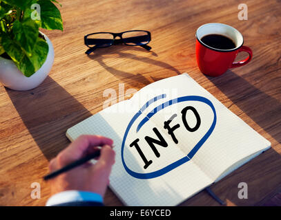 Man with Note Pad and Info Concept Stock Photo