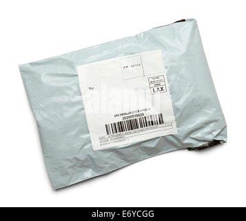 Grey International Mail Package with Copy Space Isolated on White Background. Stock Photo