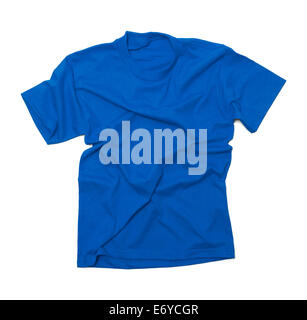 Blue Shirt with Wrinkles Isolated on White Background. Stock Photo