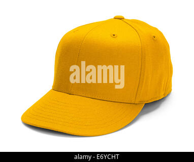 Yellow Baseball Hat With Copy Space Isolated on White Background. Stock Photo