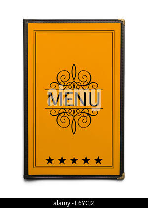 Yellow Generic Restaurant Menu with Five Stars Isolated on White Background. Stock Photo