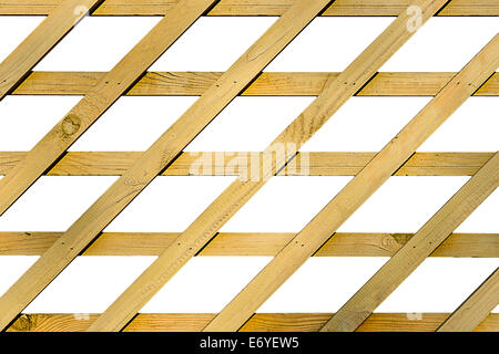 Decorative diamond shaped wooden grating of yellow color isolated against white background Stock Photo