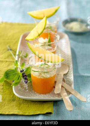Melon gazpacho with tarragon Stock Photo