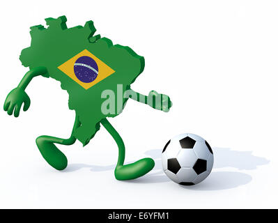 brasilian map with arms, legs running with a football, 3d illustration Stock Photo