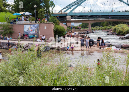 Typical summer weekend at Confluence Park in downtown Denver, Colorado. Stock Photo