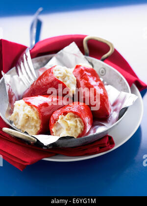 Red peppers stuffed with cod brandade Stock Photo