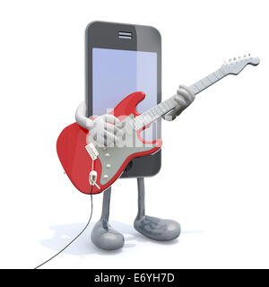 smartphone with arms and legs that play electric guitar, 3d illustration Stock Photo